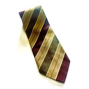 Valentino Cravatte Mens Tie Green Maroon Gold Stripes Silk 53 x 3.5 in